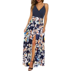 Newshows Women’s 2026 Lightweight Summer Wedding Guest Beach Vacation Casual V Neck Split Flowy Maxi Dress(Blue Floral Orange)