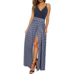 Newshows Women’s 2026 Lightweight Summer Wedding Guest Beach Vacation Casual V Neck Split Flowy Maxi Dress(Blue Floral White Blue)