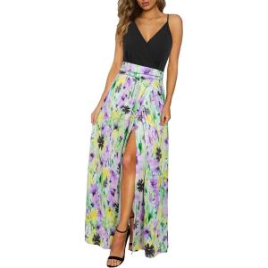 Newshows Women’s 2026 Lightweight Summer Wedding Guest Beach Vacation Casual V Neck Split Flowy Maxi Dress(Green Floral Purple)
