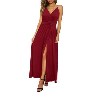 Newshows Women’s 2026 Lightweight Summer Wedding Guest Beach Vacation Casual V Neck Split Flowy Maxi Dress(Wine Red)