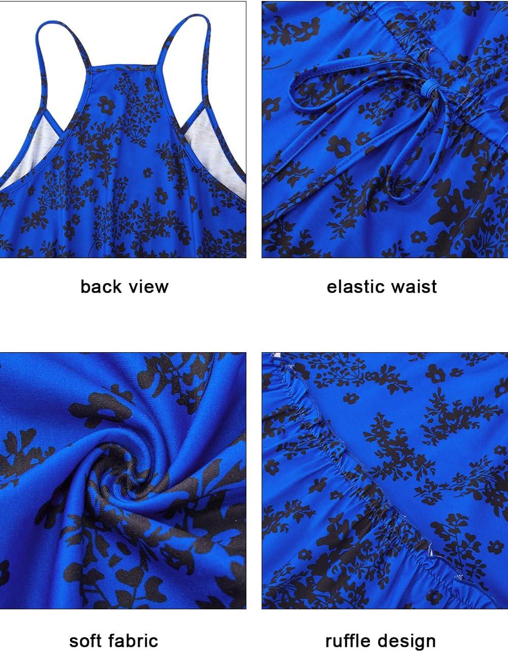 image:imageNewshows Womens 2026 Summer Beach Vacation Drawstring Ruffle Hem A Line Cute SundressBlue Floral Black