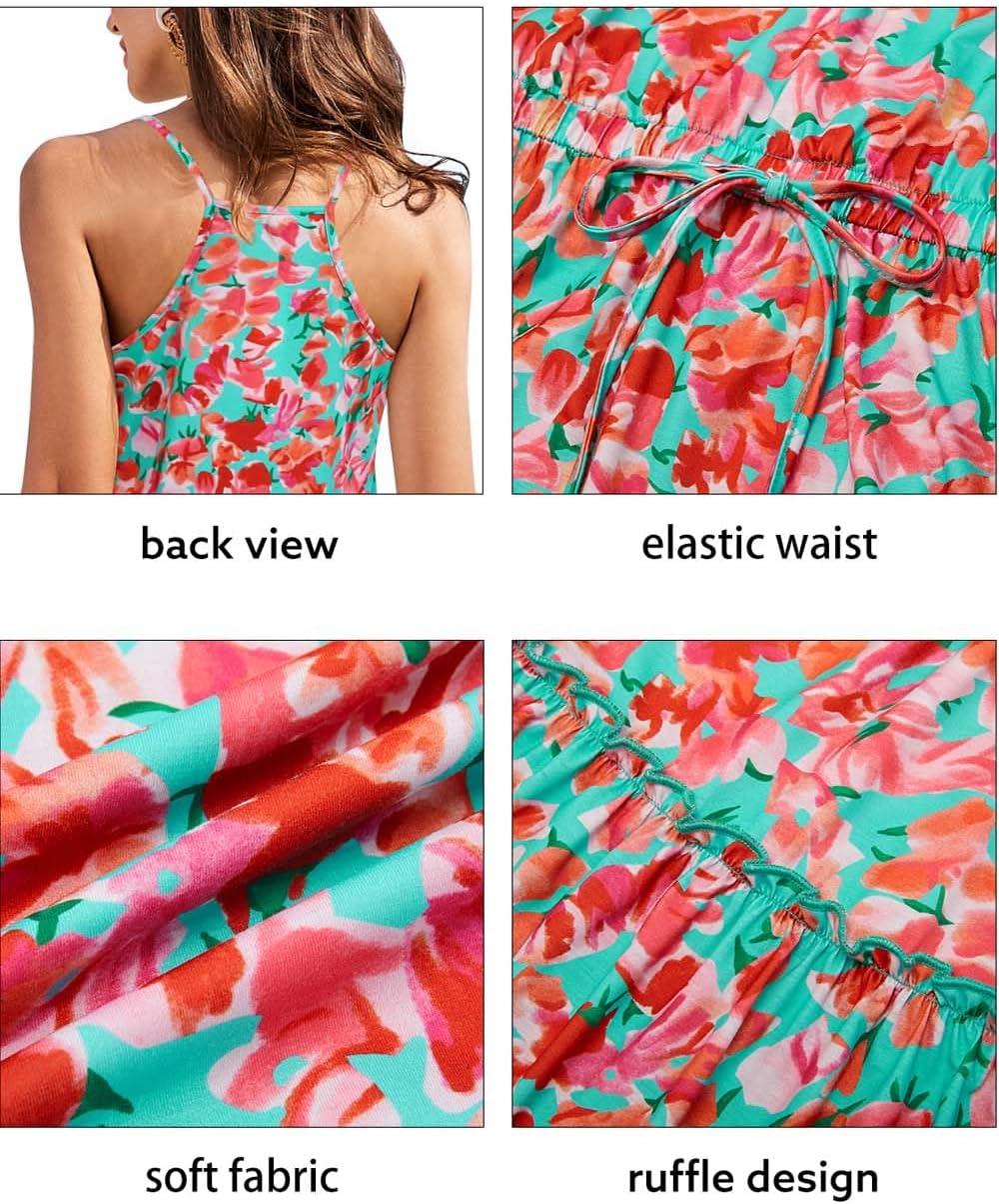 image:imageNewshows Womens 2026 Summer Beach Vacation Drawstring Ruffle Hem A Line Cute SundressGreen Floral Red
