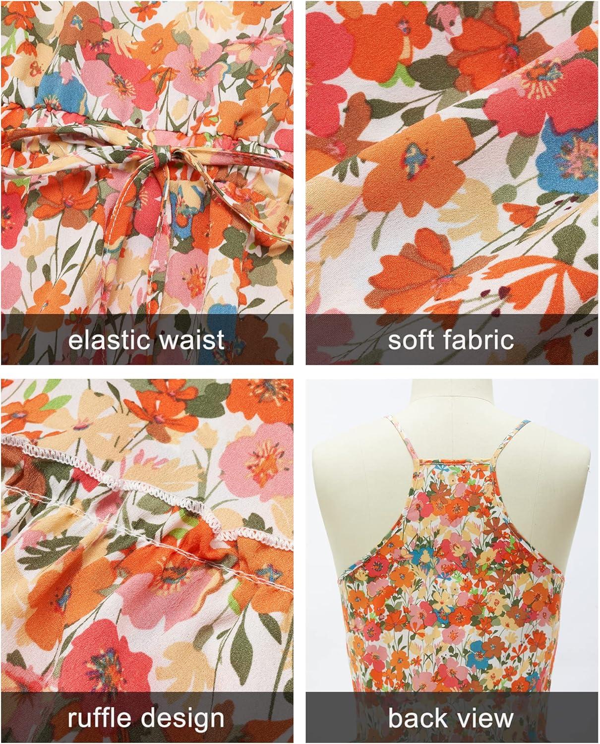 image:imageNewshows Womens 2026 Summer Beach Vacation Drawstring Ruffle Hem A Line Cute SundressOrange White Floral