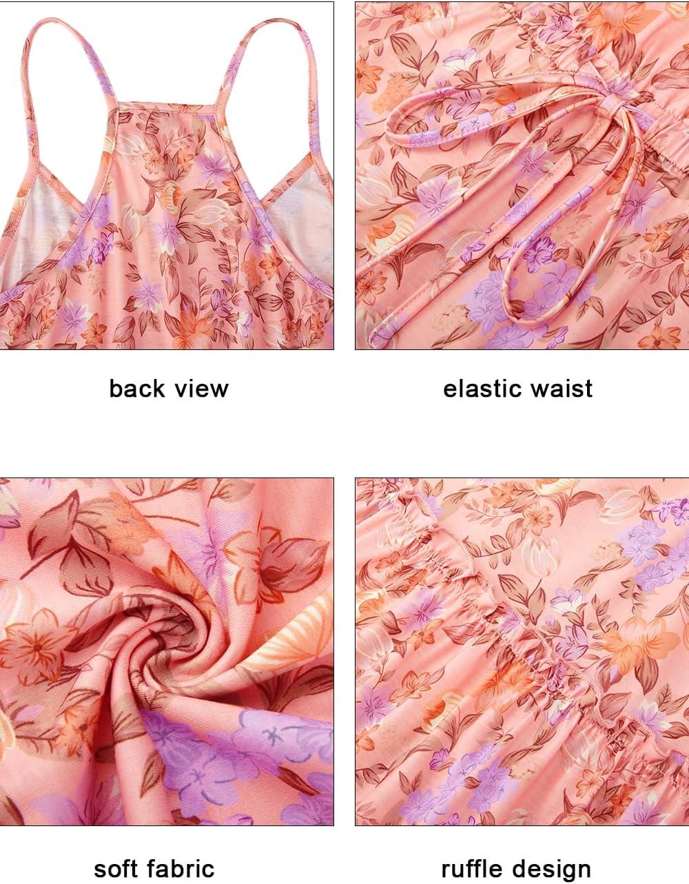 image:imageNewshows Womens 2026 Summer Beach Vacation Drawstring Ruffle Hem A Line Cute SundressPink Floral Purple