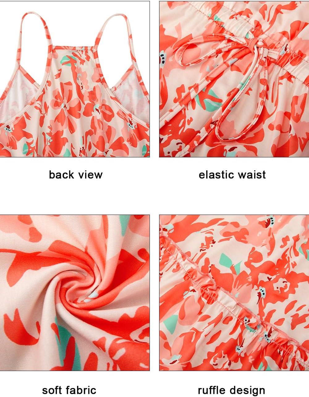 image:imageNewshows Womens 2026 Summer Beach Vacation Drawstring Ruffle Hem A Line Cute SundressPink Floral Red