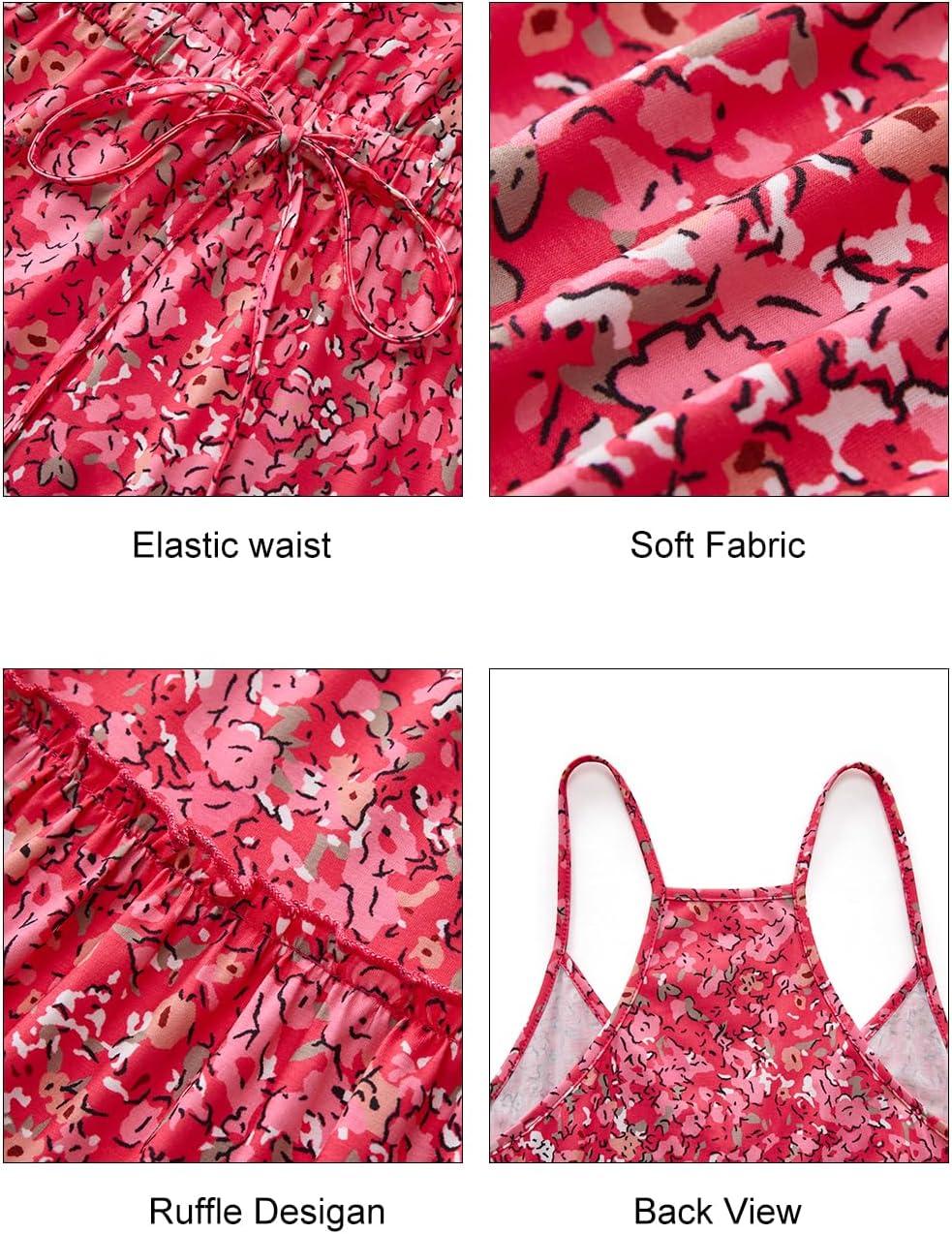 image:imageNewshows Womens 2026 Summer Beach Vacation Drawstring Ruffle Hem A Line Cute SundressRose Pink Floral
