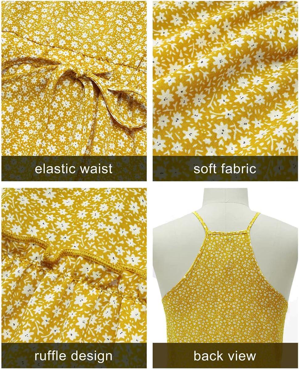 image:imageNewshows Womens 2026 Summer Beach Vacation Drawstring Ruffle Hem A Line Cute SundressYellow White Floral