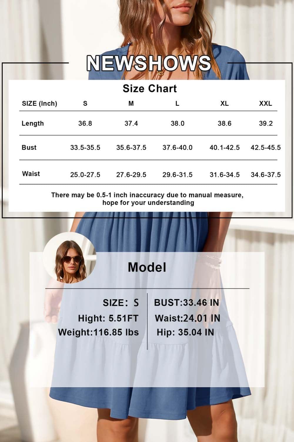 image:imageNewshows Womens 2026 Summer Casual Square Neck Ruffle A Line Beach Vacation Sundress Work Business Dress with PocketsBlue