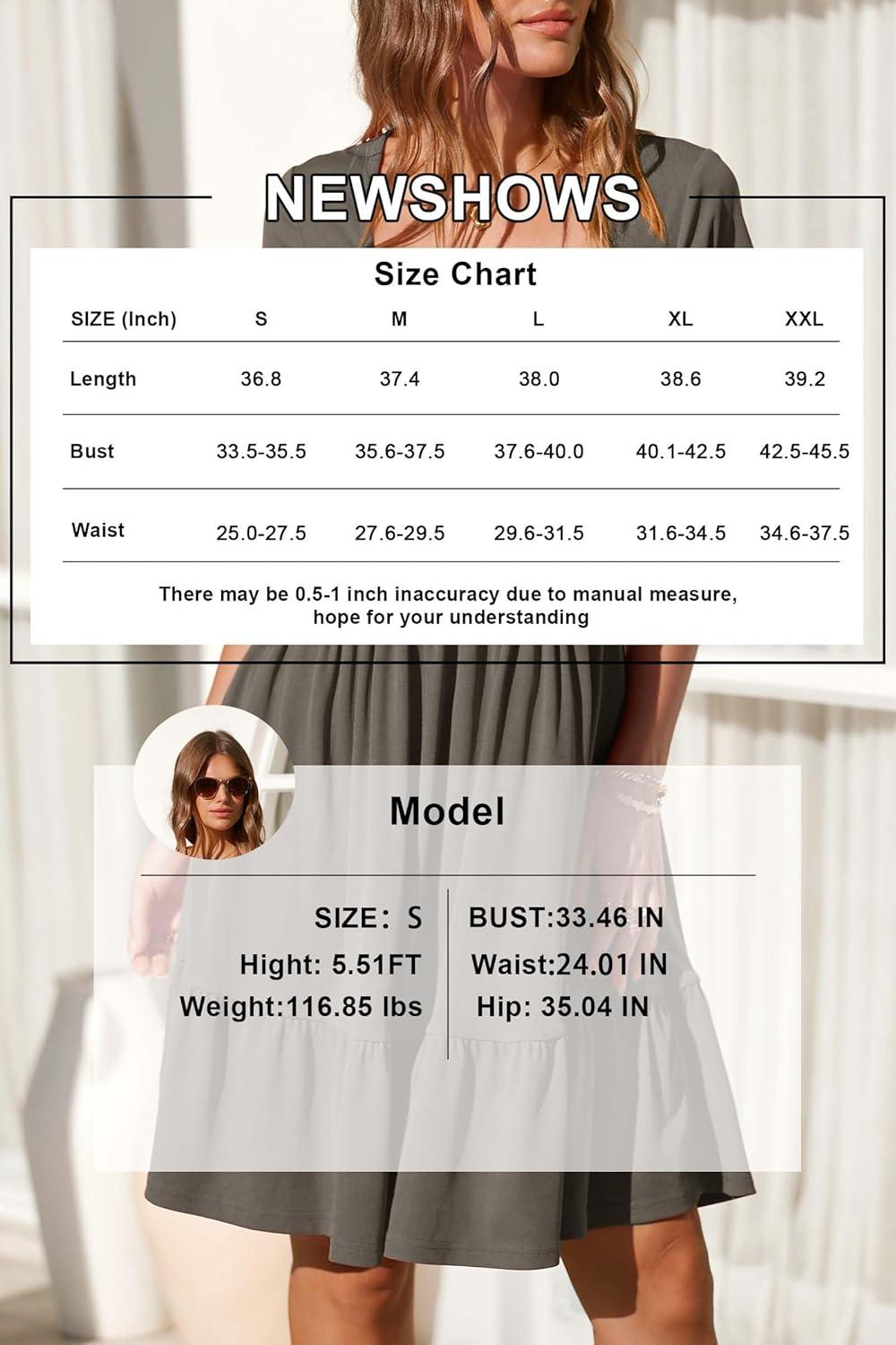 image:imageNewshows Womens 2026 Summer Casual Square Neck Ruffle A Line Beach Vacation Sundress Work Business Dress with PocketsDark Grey