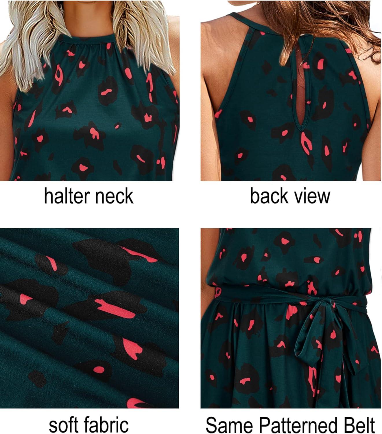 image:imageNewshows Womens 2026 Summer Dress Halter Wedding Guest Casual Beach Vacation Outfits Belted Sundresses with PocketsBlack Floral Red