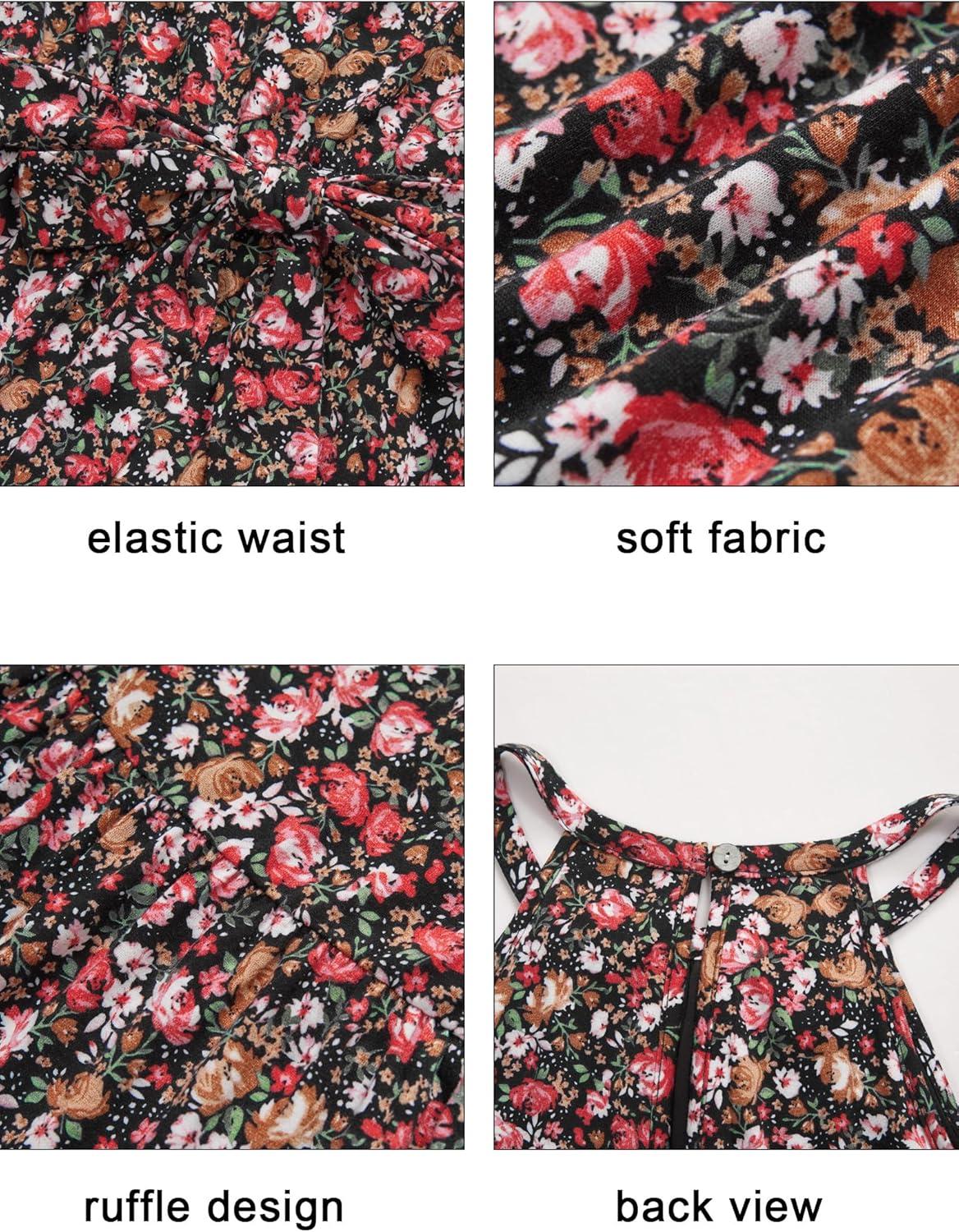 image:imageNewshows Womens 2026 Summer Dress Halter Wedding Guest Casual Beach Vacation Outfits Belted Sundresses with PocketsBlack Red Floral