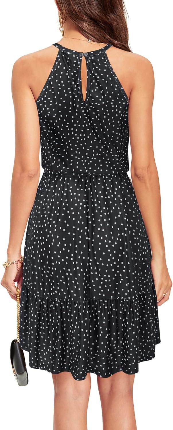 image:imageNewshows Womens 2026 Summer Dress Halter Wedding Guest Casual Beach Vacation Outfits Belted Sundresses with PocketsPolka Dotblack