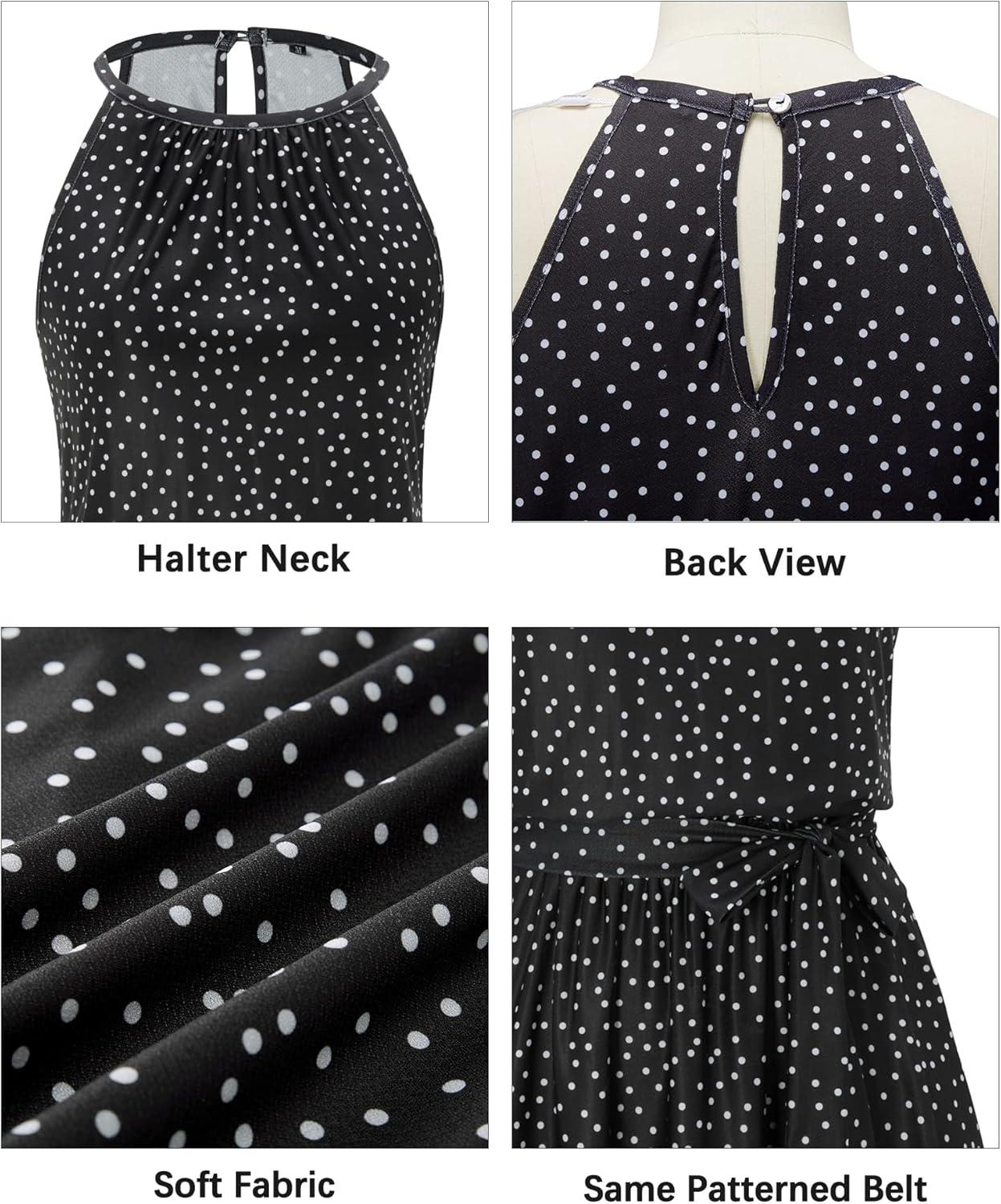 image:imageNewshows Womens 2026 Summer Dress Halter Wedding Guest Casual Beach Vacation Outfits Belted Sundresses with PocketsPolka Dotblack