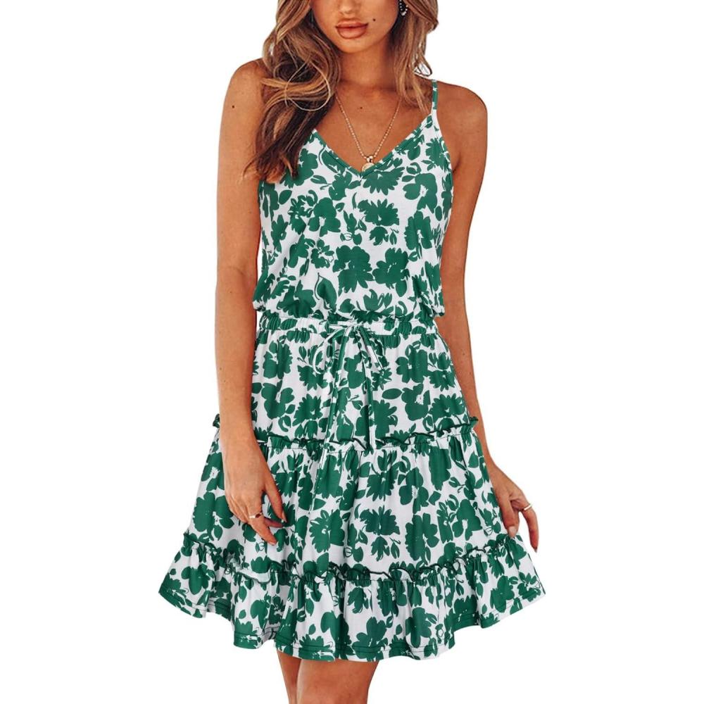 image:imageNewshows Womens 2026 Summer Beach Vacation Drawstring Ruffle Hem A Line Cute SundressFloral 13