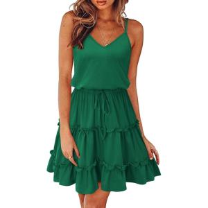 Newshows Women’s 2026 Summer Beach Vacation Drawstring Ruffle Hem A Line Cute Sundress(Dark Green)
