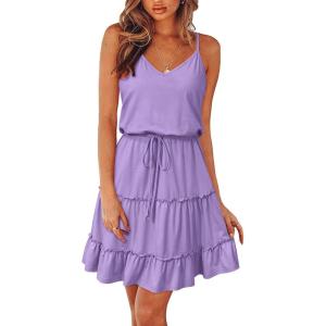 Newshows Women’s 2026 Summer Beach Vacation Drawstring Ruffle Hem A Line Cute Sundress(Light Purple)