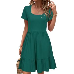 Newshows Women’s 2026 Summer Casual Square Neck Ruffle A Line Beach Vacation Sundress Work Business Dress with Pockets(Teal Green)