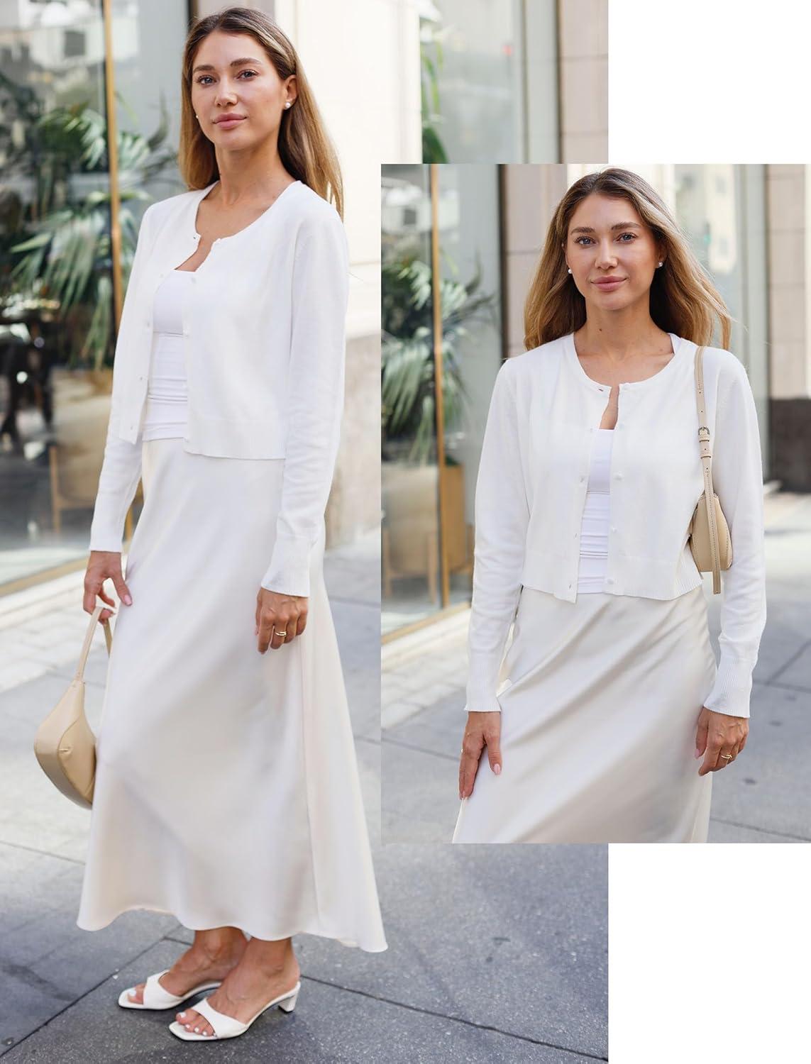 image:imageNewshows Cropped Cardigan Sweaters for Women 2025 Crew Neck Button Down Open Front Knit Bolero ShrugsWhite