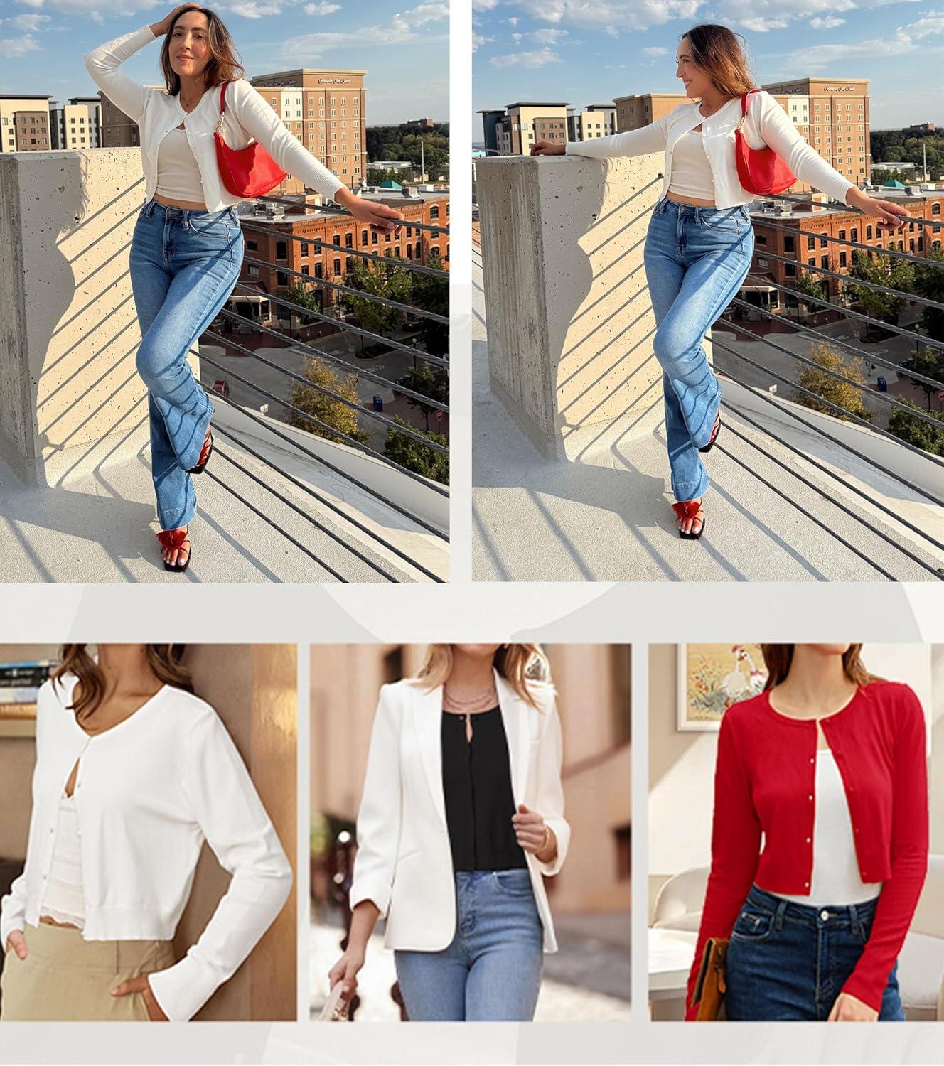 image:imageNewshows Cropped Cardigan Sweaters for Women 2025 Crew Neck Button Down Open Front Knit Bolero ShrugsWhite
