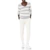 Amazon Essentials Femme Pull Léger à Manches Longues, Col en V, Coupe Classique (Disponible en Grande Taille)(Blanc Gris Clair Chiné Motif Rayures Rugby)