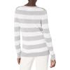 Amazon Essentials Femme Pull Léger à Manches Longues, Col en V, Coupe Classique (Disponible en Grande Taille)(Blanc Gris Clair Chiné Motif Rayures Rugby)
