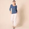 Amazon Essentials Femme Pull Léger à Manches Longues, Col en V, Coupe Classique (Disponible en Grande Taille)(Bleu Chiné)