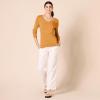Amazon Essentials Femme Pull Léger à Manches Longues, Col en V, Coupe Classique (Disponible en Grande Taille)(Moutarde Chiné)