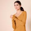 Amazon Essentials Femme Pull Léger à Manches Longues, Col en V, Coupe Classique (Disponible en Grande Taille)(Moutarde Chiné)