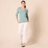 Amazon Essentials Femme Pull Léger à Manches Longues, Col en V, Coupe Classique (Disponible en Grande Taille)(Vert Sauge Chiné)