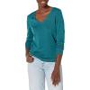 Amazon Essentials Femme Pull Léger à Manches Longues, Col en V, Coupe Classique (Disponible en Grande Taille)(Bleu Sarcelle Chiné)