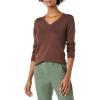 Amazon Essentials Femme Pull Léger à Manches Longues, Col en V, Coupe Classique (Disponible en Grande Taille)(Brun Châtaigne Foncé Chiné)