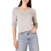 Amazon Essentials Femme Pull Léger à Manches Longues, Col en V, Coupe Classique (Disponible en Grande Taille)(Gris Clair Chiné)