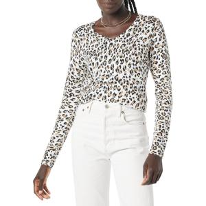 Amazon Essentials Femme Pull Léger à Manches Longues, Col en V, Coupe Classique (Disponible en Grande Taille)(Blanc Guépard)