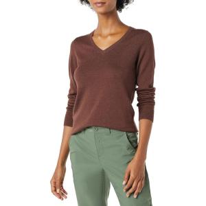 Amazon Essentials Femme Pull Léger à Manches Longues, Col en V, Coupe Classique (Disponible en Grande Taille)(Brun Châtaigne Foncé Chiné)