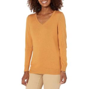 Amazon Essentials Femme Pull Léger à Manches Longues, Col en V, Coupe Classique (Disponible en Grande Taille)(Moutarde Chiné)