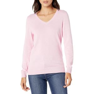 Amazon Essentials Femme Pull Léger à Manches Longues, Col en V, Coupe Classique (Disponible en Grande Taille)(Rose Pâle)