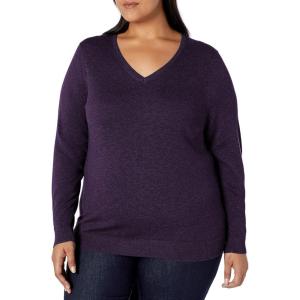 Amazon Essentials Femme Pull Léger à Manches Longues, Col en V, Coupe Classique (Disponible en Grande Taille)(Violet Foncé)
