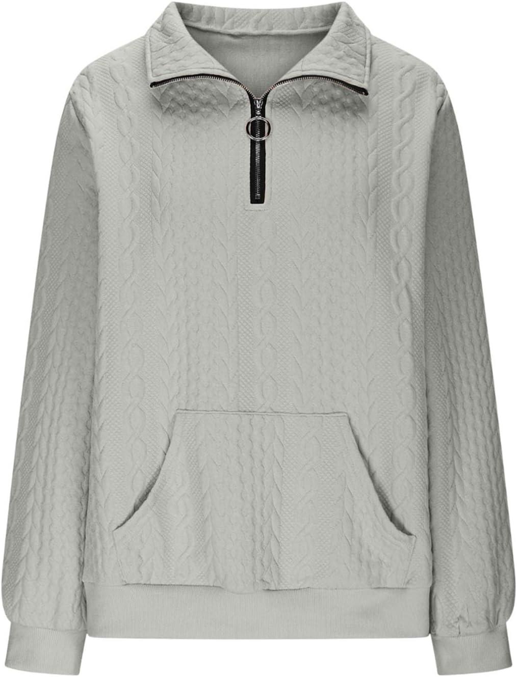 imageSweat Femme Dcontract Pull Femme Col Montant avec Fermeture clair Haut Ample Manches Longues Couleur Unie Jacquard Sweatshirt avec Poche Confortable Sport Top Blouse Automne Et Hiver10 Gris