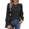 Hotouch Haut pour Femme Élégant Col Rond Manches Bouffantes Pull Casual Léger Manches Longues Blouse Hauts Automne Hiver(Gris Foncé)