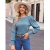 Hotouch Haut pour Femme Élégant Col Rond Manches Bouffantes Pull Casual Léger Manches Longues Blouse Hauts Automne Hiver(Noir Foncé)