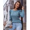 Hotouch Haut pour Femme Élégant Col Rond Manches Bouffantes Pull Casual Léger Manches Longues Blouse Hauts Automne Hiver(Noir Foncé)