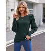 Hotouch Haut pour Femme Élégant Col Rond Manches Bouffantes Pull Casual Léger Manches Longues Blouse Hauts Automne Hiver(Vert Foncé)