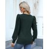 Hotouch Haut pour Femme Élégant Col Rond Manches Bouffantes Pull Casual Léger Manches Longues Blouse Hauts Automne Hiver(Vert Foncé)