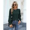 Hotouch Haut pour Femme Élégant Col Rond Manches Bouffantes Pull Casual Léger Manches Longues Blouse Hauts Automne Hiver(Vert Foncé)