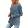 WIHOLL Chemises à manches longues pour femme avec col en V – Léger – Tunique décontractée – Vêtements tendance d&rsquo;automne 2025(A-bleu)