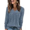 WIHOLL Chemises à manches longues pour femme avec col en V – Léger – Tunique décontractée – Vêtements tendance d&rsquo;automne 2025(A-bleu)