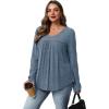 WIHOLL Chemises à manches longues pour femme avec col en V – Léger – Tunique décontractée – Vêtements tendance d&rsquo;automne 2025(A-bleu)