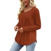 WIHOLL Chemises à manches longues pour femme avec col en V – Léger – Tunique décontractée – Vêtements tendance d&rsquo;automne 2025(Caramel)