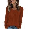WIHOLL Chemises à manches longues pour femme avec col en V – Léger – Tunique décontractée – Vêtements tendance d&rsquo;automne 2025(Caramel)