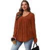 WIHOLL Chemises à manches longues pour femme avec col en V – Léger – Tunique décontractée – Vêtements tendance d&rsquo;automne 2025(Caramel)